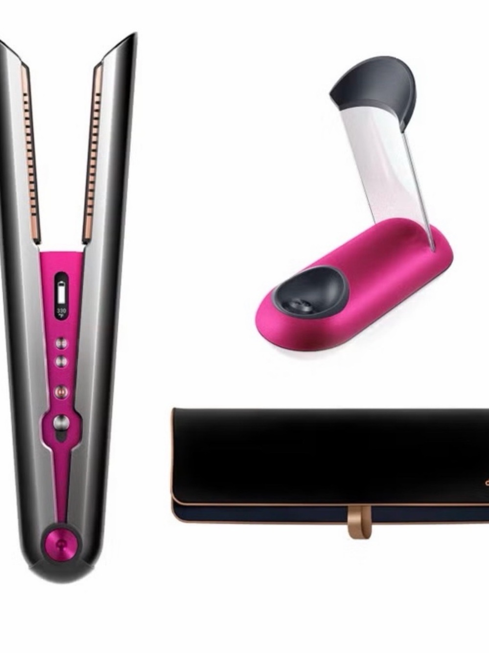 Dyson Pink and Silver Corrale Hair Styling Iron Straightener with Dock and Pouch